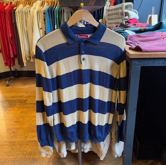 Supreme FW11 Striped Polo Sweater Navy/ Beige (Medium)