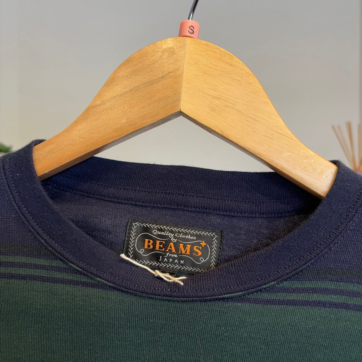 Beams Stripe Pocket T-Shirt Navy/ Green (Small)