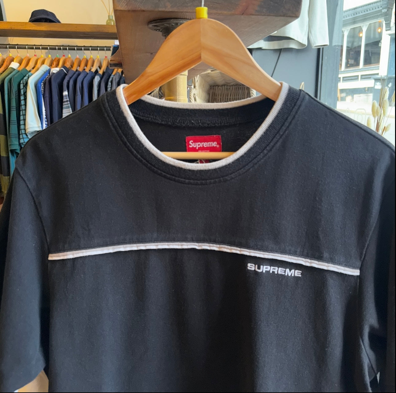 Supreme SS18 Contrast Yoke Pique T-Shirt Black (Medium)