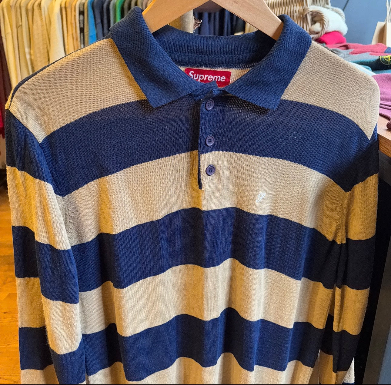 Supreme FW11 Striped Polo Sweater Navy/ Beige (Medium)