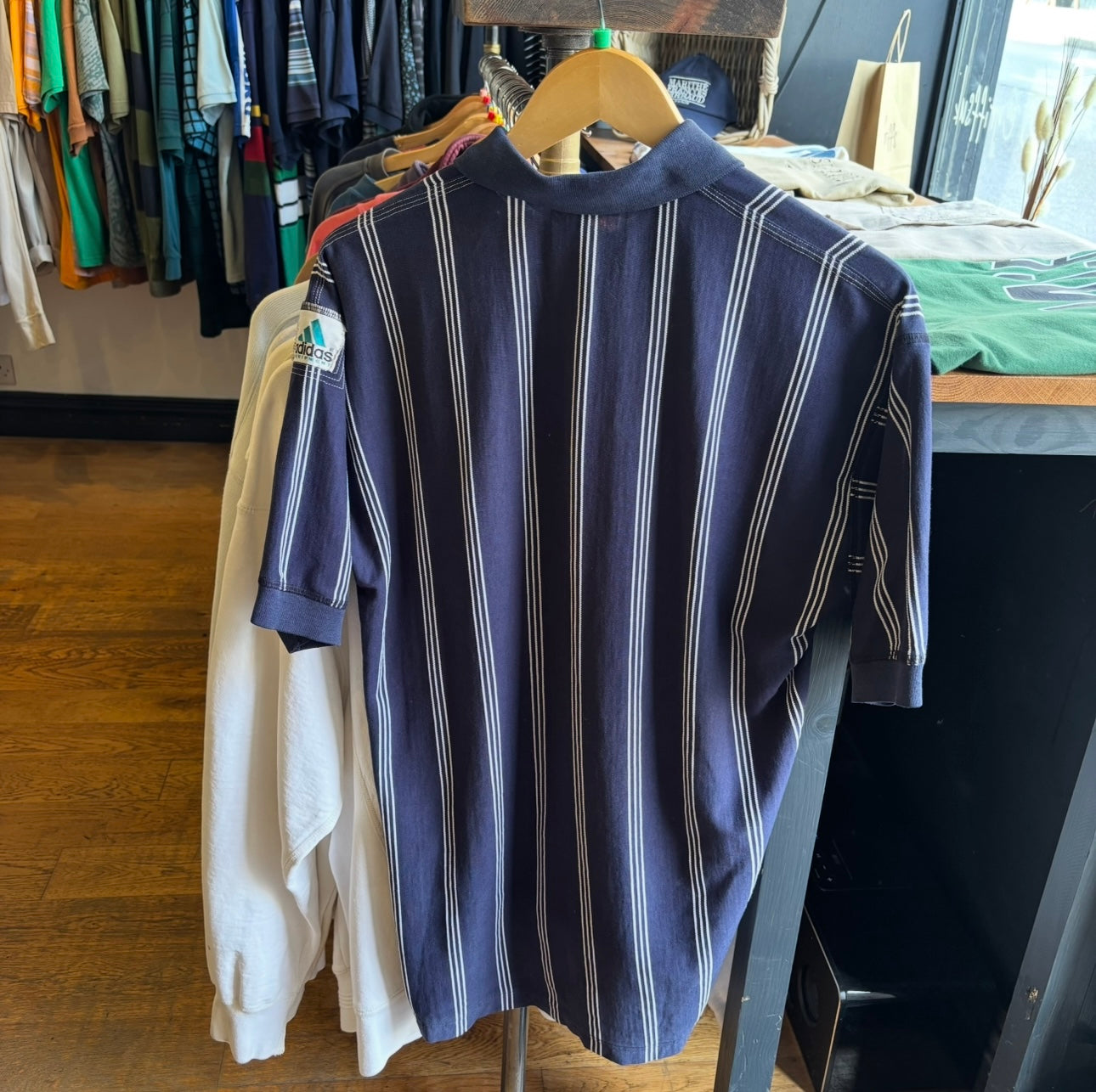 Adidas Equipment Pinstripe Polo Shirt Navy (XL)