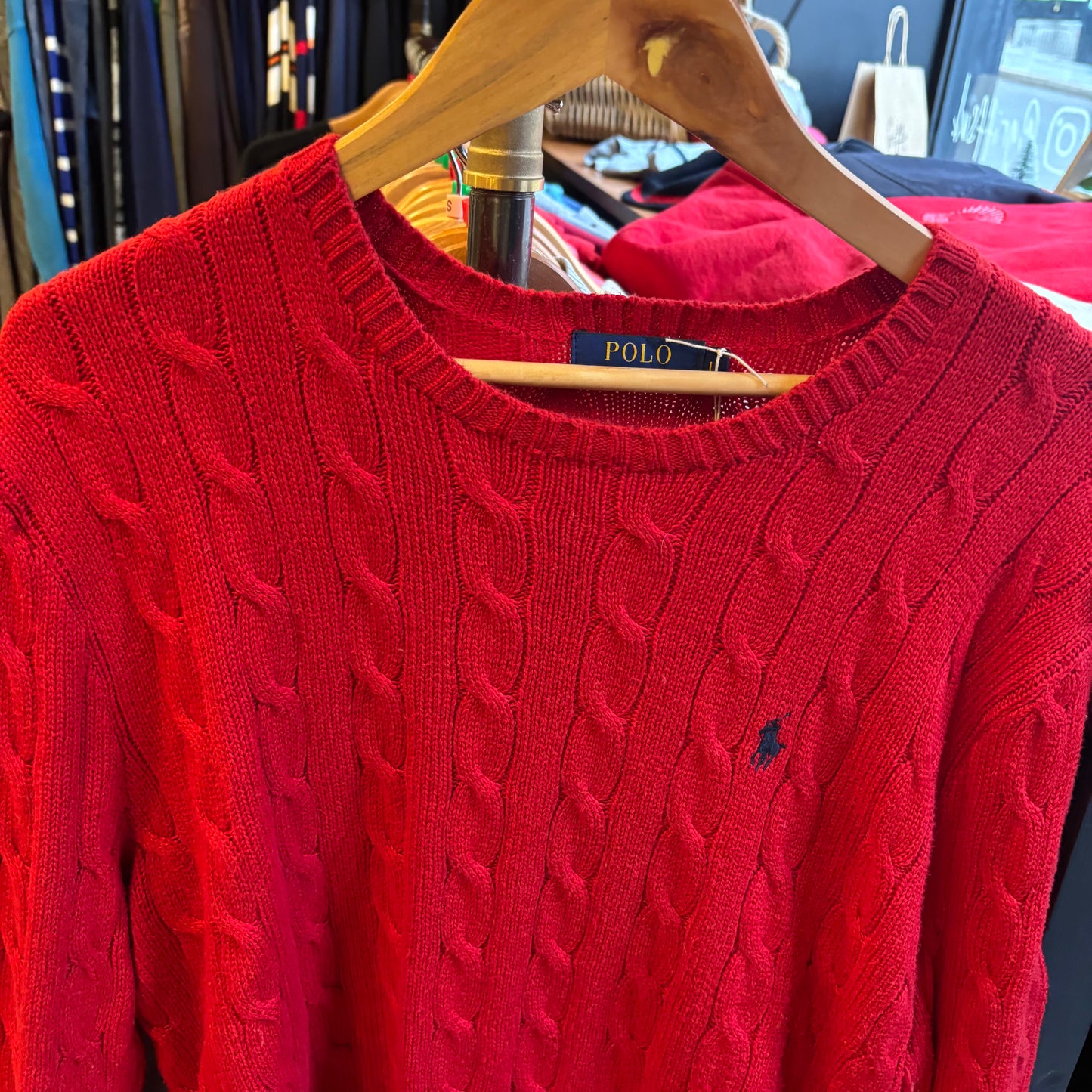 Ralph Lauren Cable Knit Pullover Jumper Red (Large)