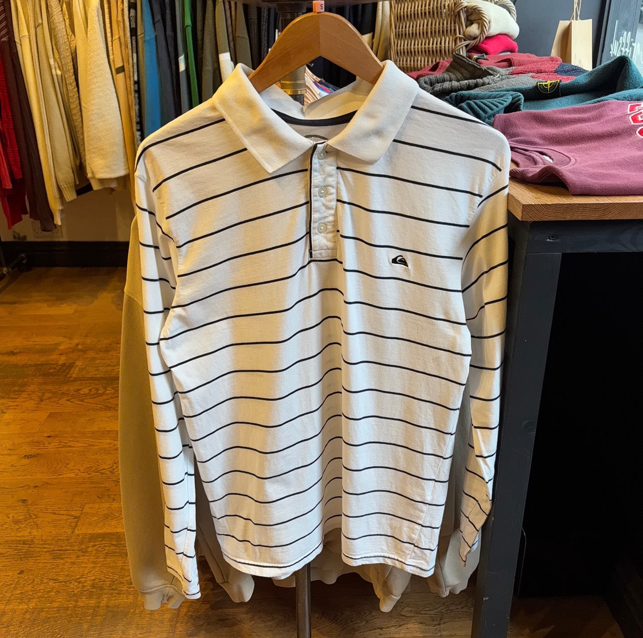 Quiksilver Striped Long Sleeve Polo White (Medium)