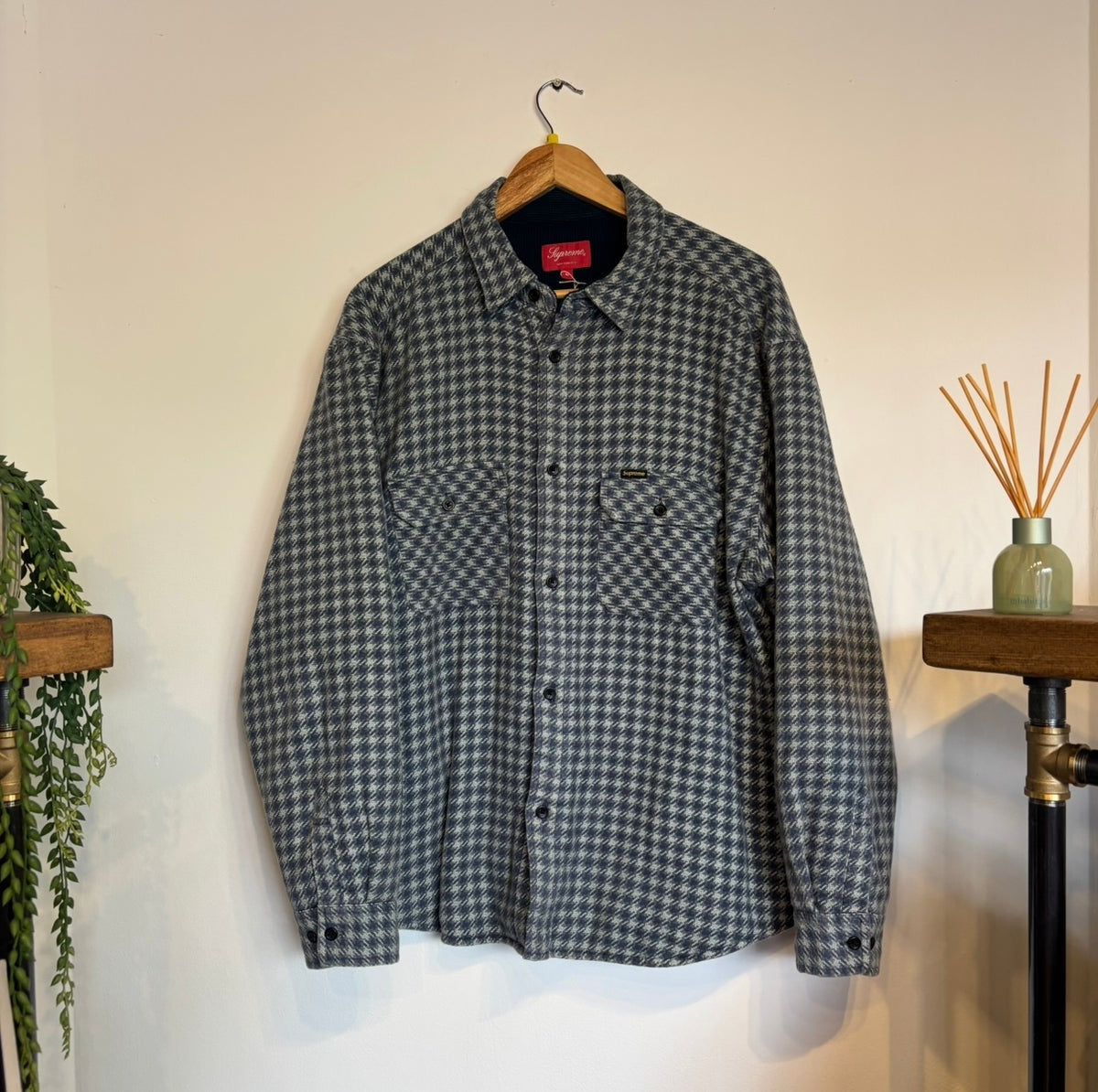 Supreme FW22 Flannel Hooded Shirt Blue (Medium)