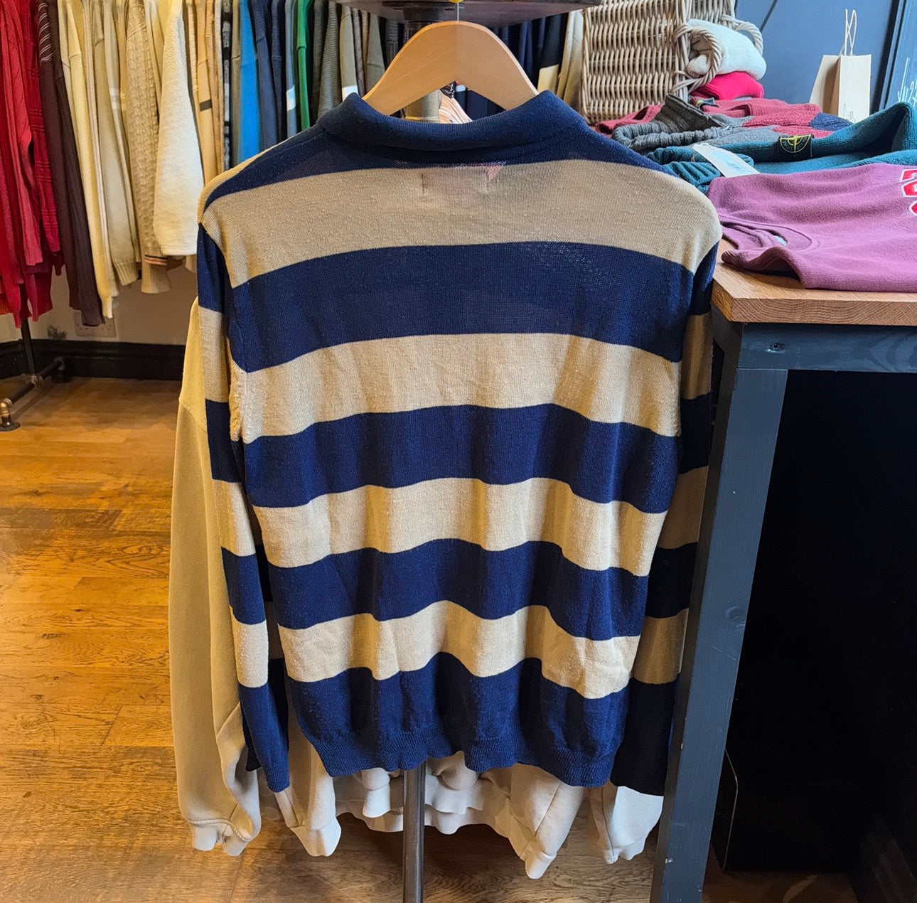 Supreme FW11 Striped Polo Sweater Navy/ Beige (Medium)