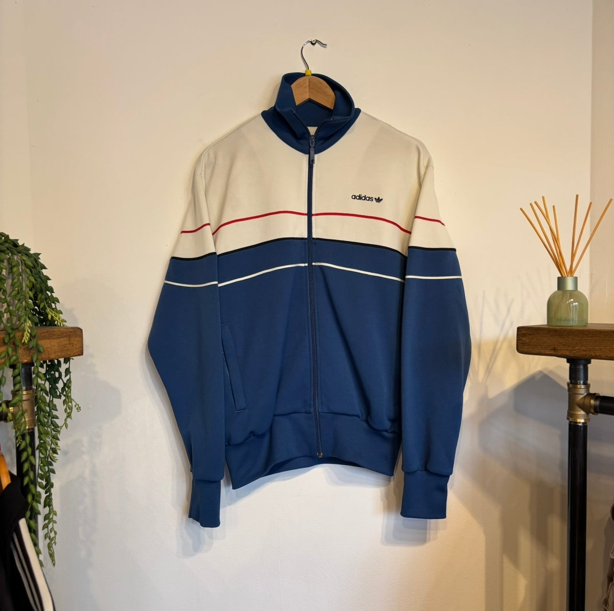 Adidas Oversized Zip Track Jacket White/ Blue (Medium)