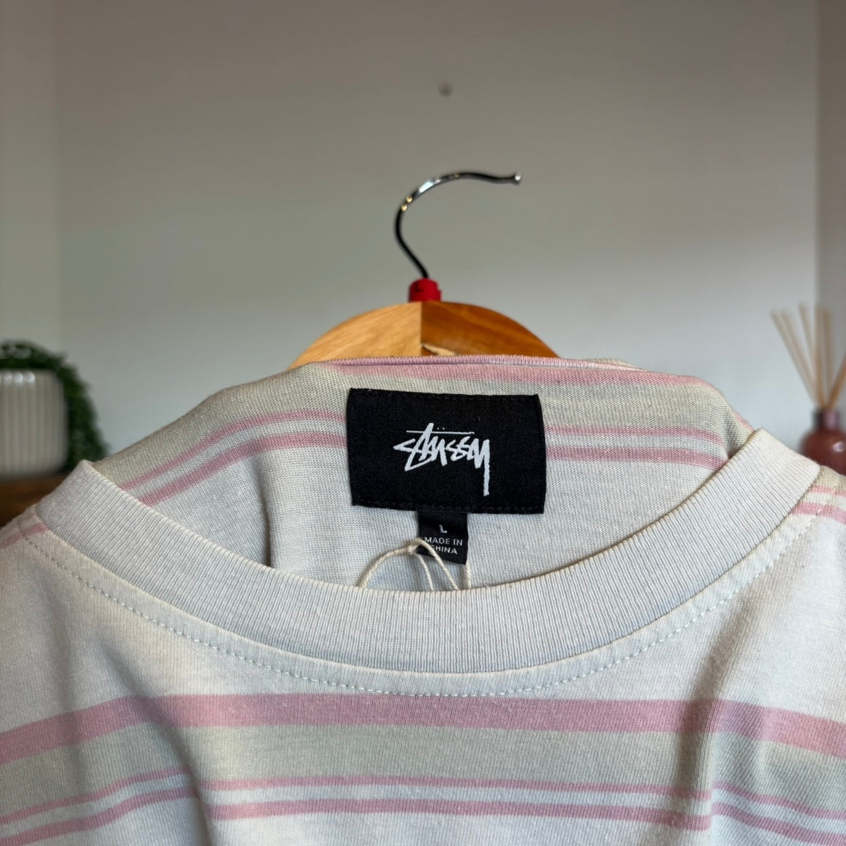 Stussy Harbour Stripe T-Shirt White/ Pink (Large)