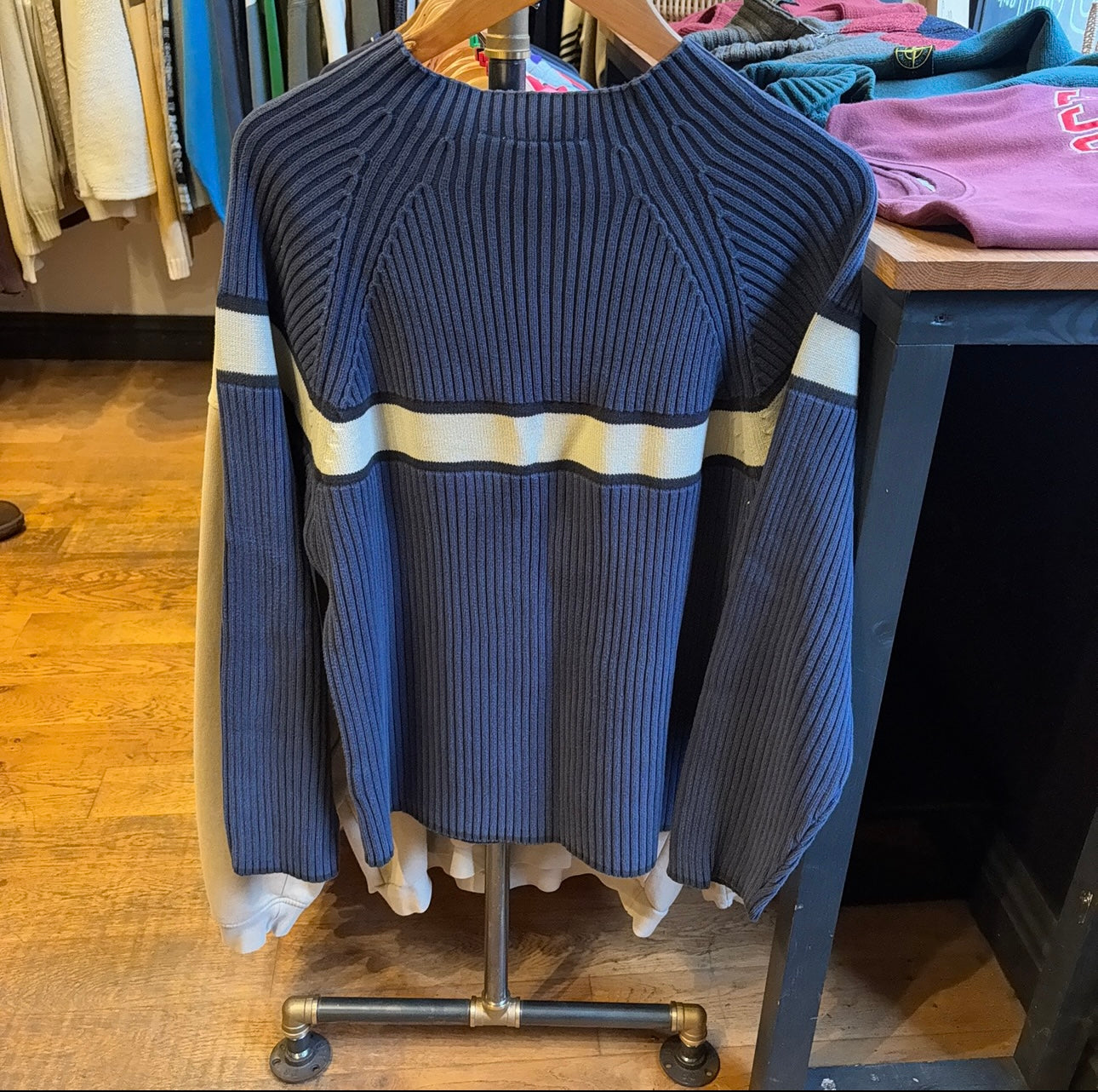 Quiksilver Pullover Ribbed Knit Jumper Blue (Large)