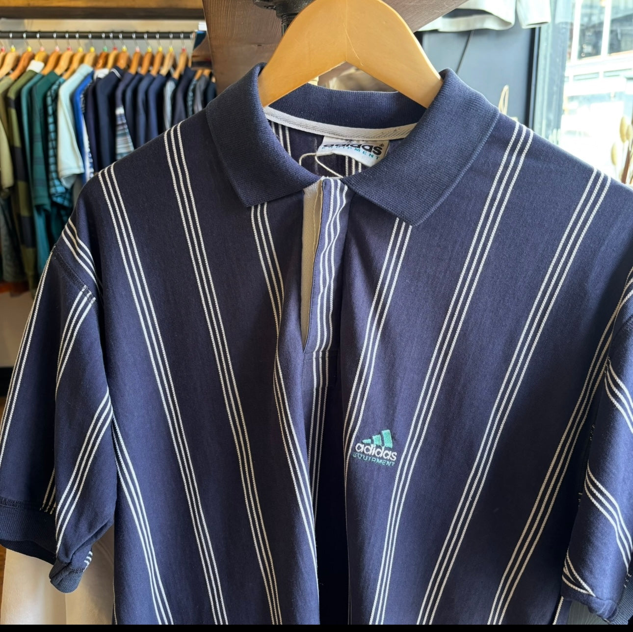 Adidas Equipment Pinstripe Polo Shirt Navy (XL)
