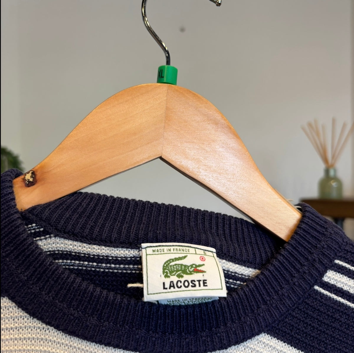 Lacoste Stripe Pullover Knit Jumper White/ Navy (XL)