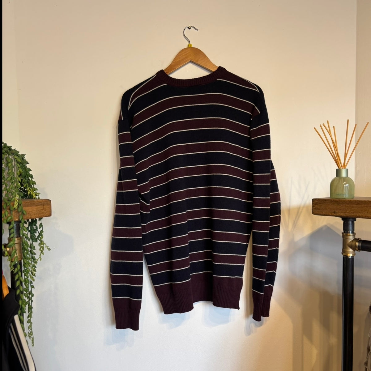 Lacoste Stripe Pullover Knit Jumper Burgundy/ Navy (Large)