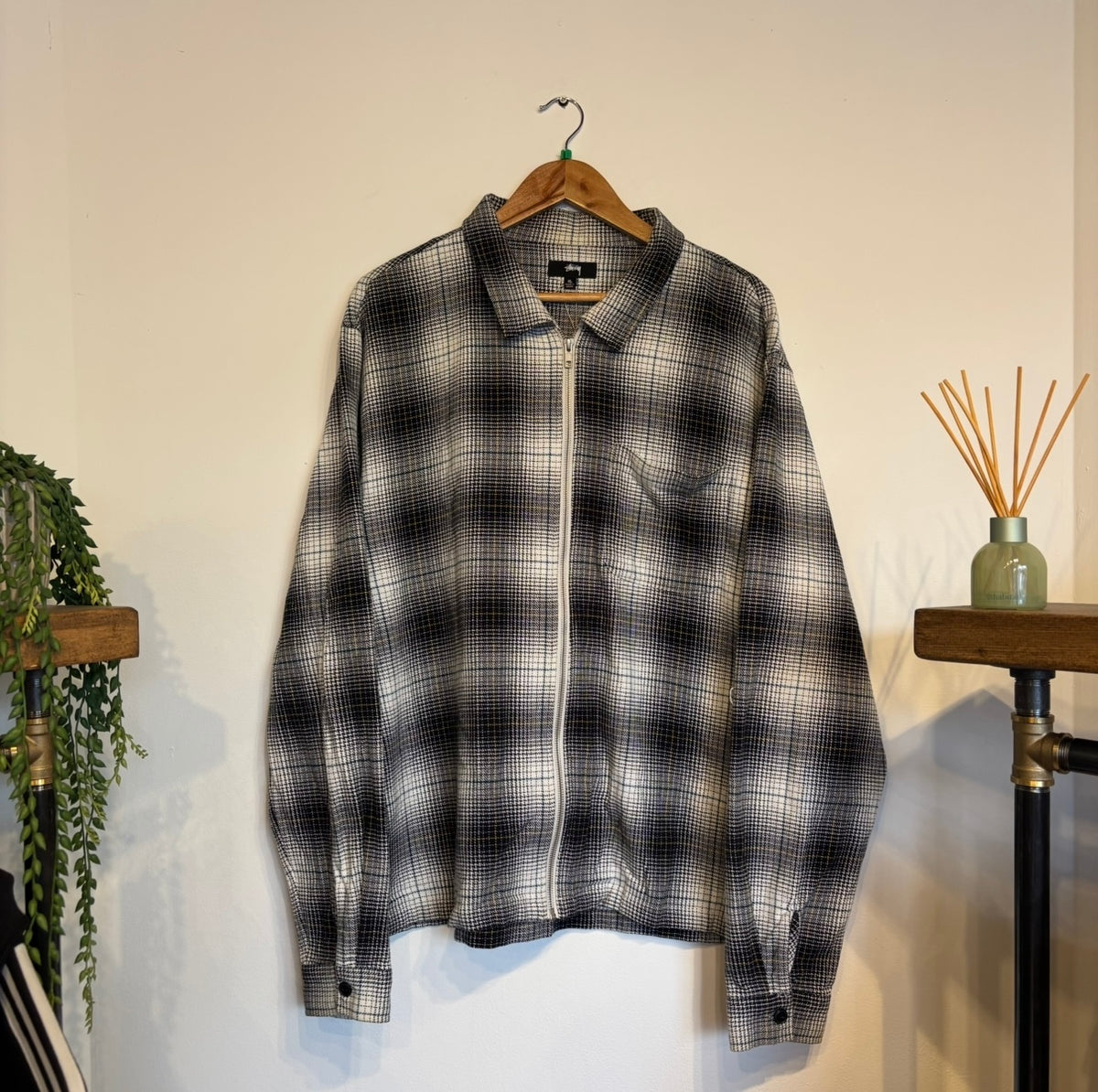 Stussy Paul Shadow Plaid Zip Shirt White/ Black (XL)
