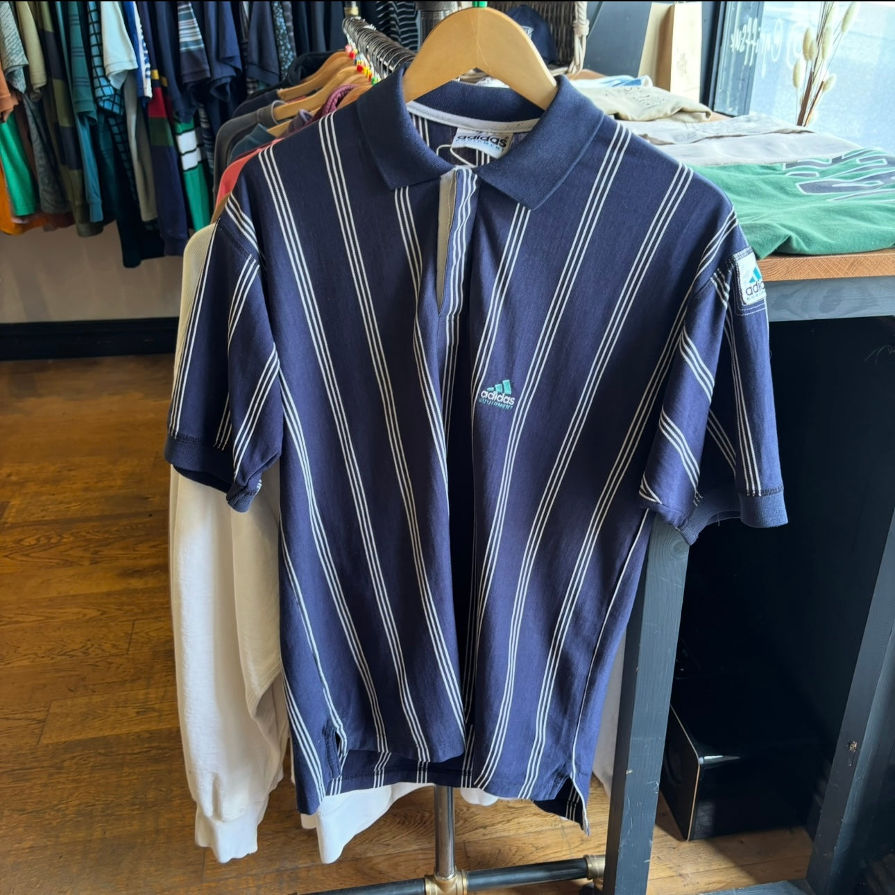 Adidas Equipment Pinstripe Polo Shirt Navy (XL)