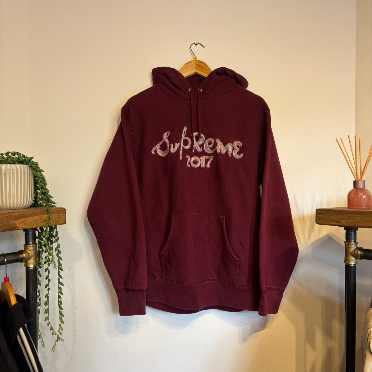 Supreme FW17 Brush Logo Hoodie Burgundy (Medium)