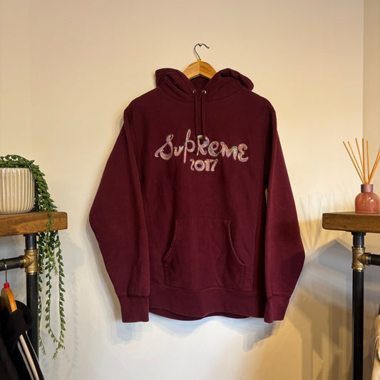 Supreme FW17 Brush Logo Hoodie Burgundy (Medium)