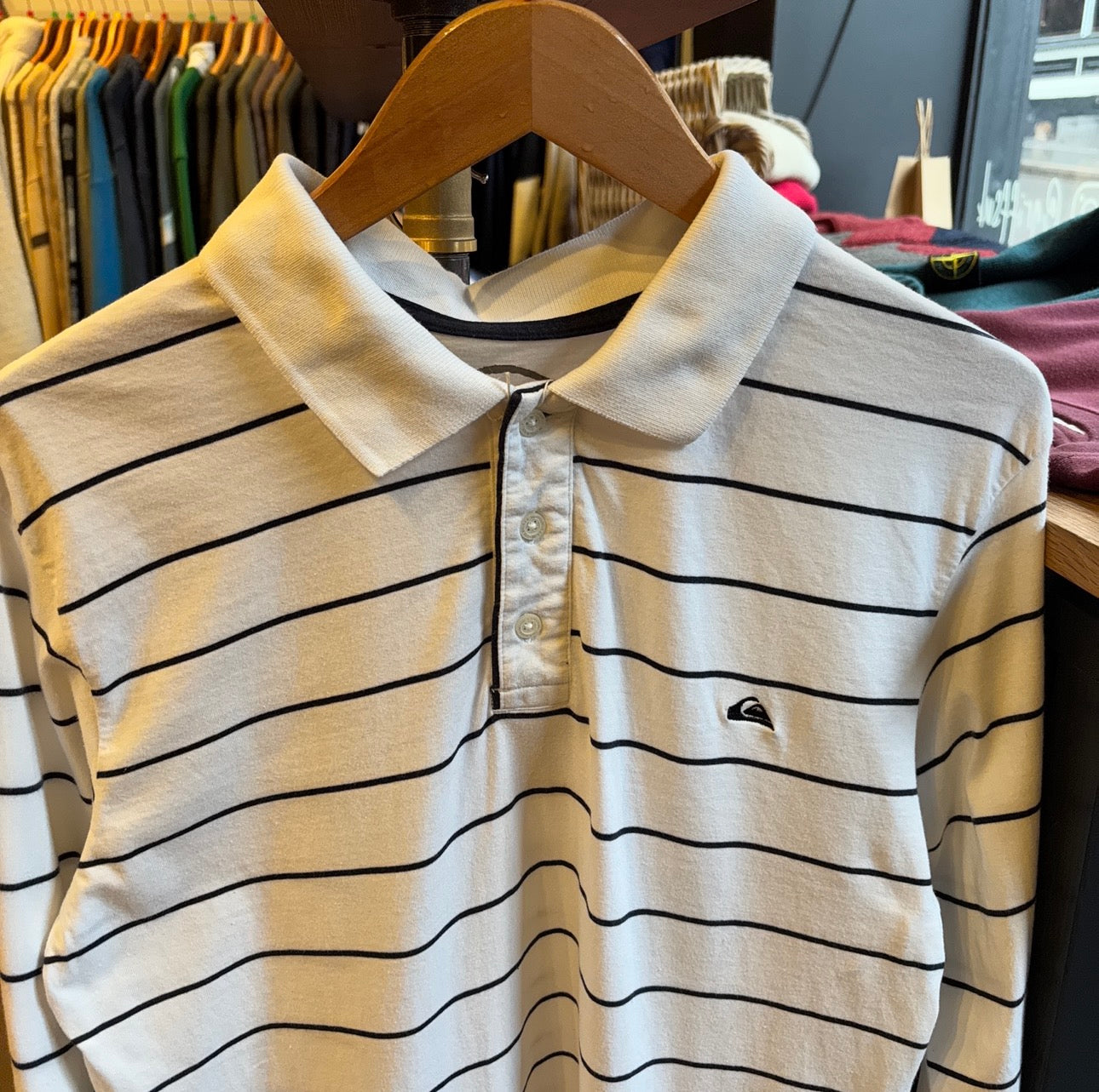 Quiksilver Striped Long Sleeve Polo White (Medium)