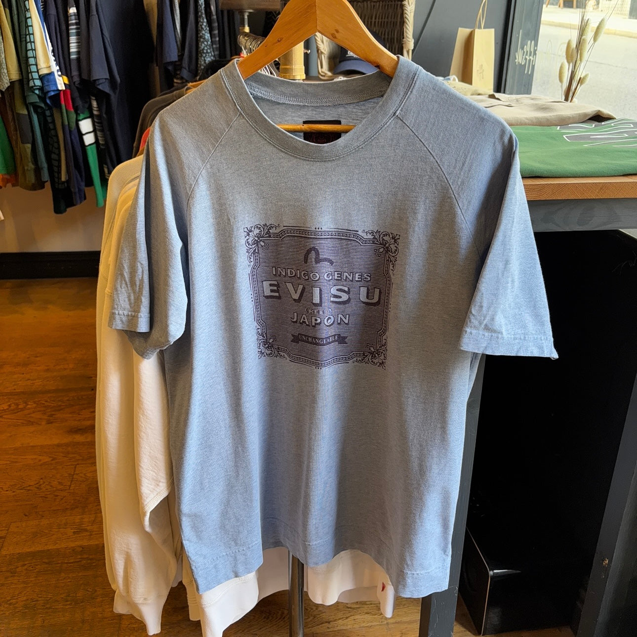 Evisu Raglan Sleeve Graphic T-Shirt Light Blue (XL)