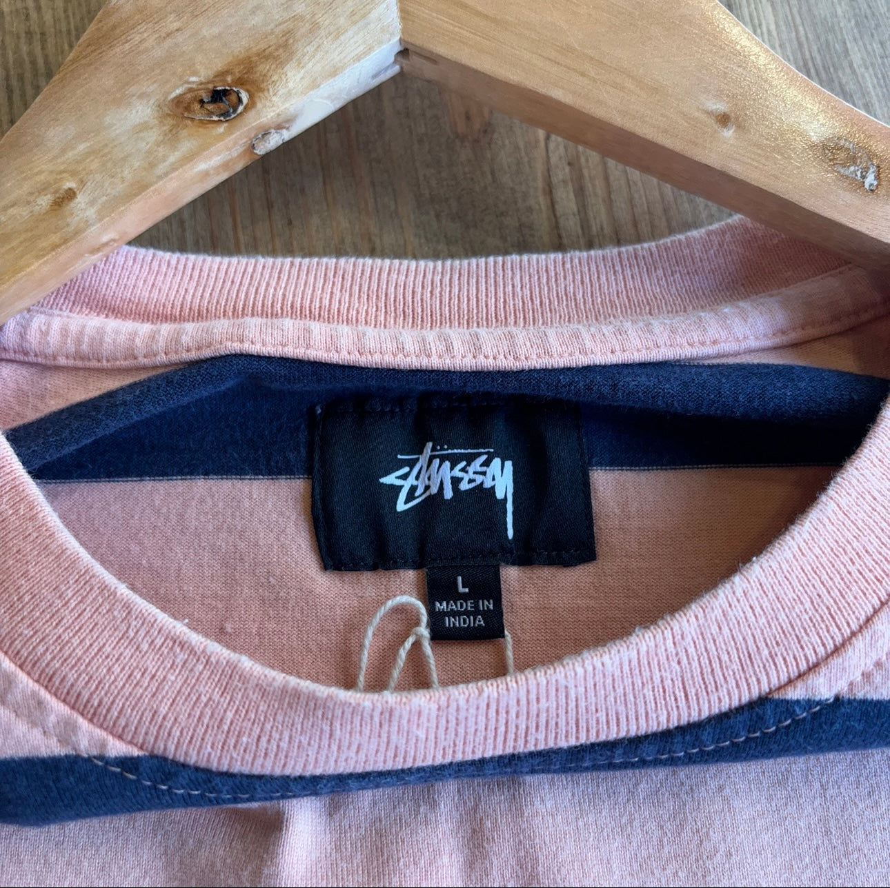 Stussy Malcolm Stripe Longsleeve T-Shirt Apricot/ Navy (Large)