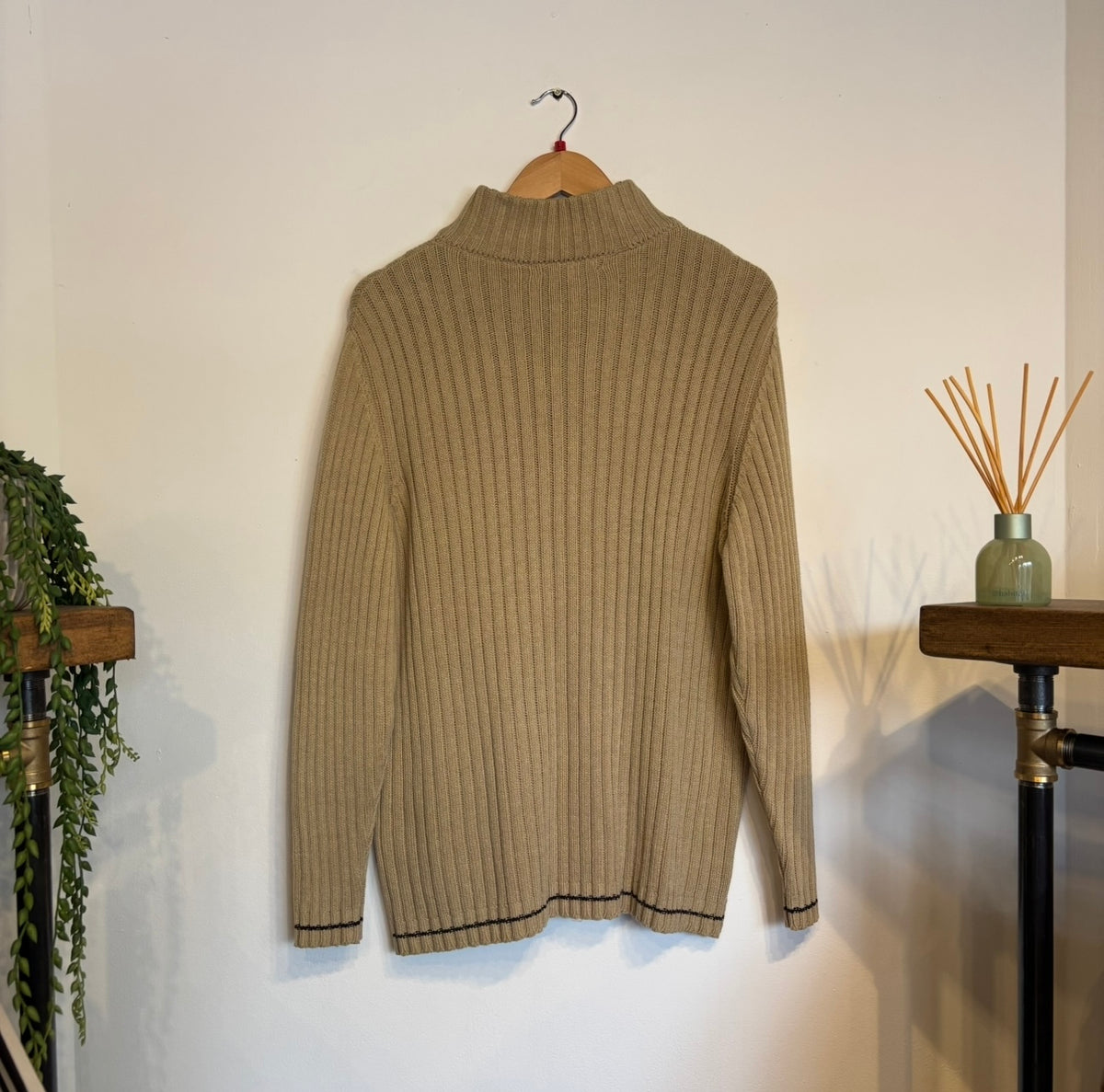 Burberry London Full Zip Rib Knit Jumper Beige (Large)