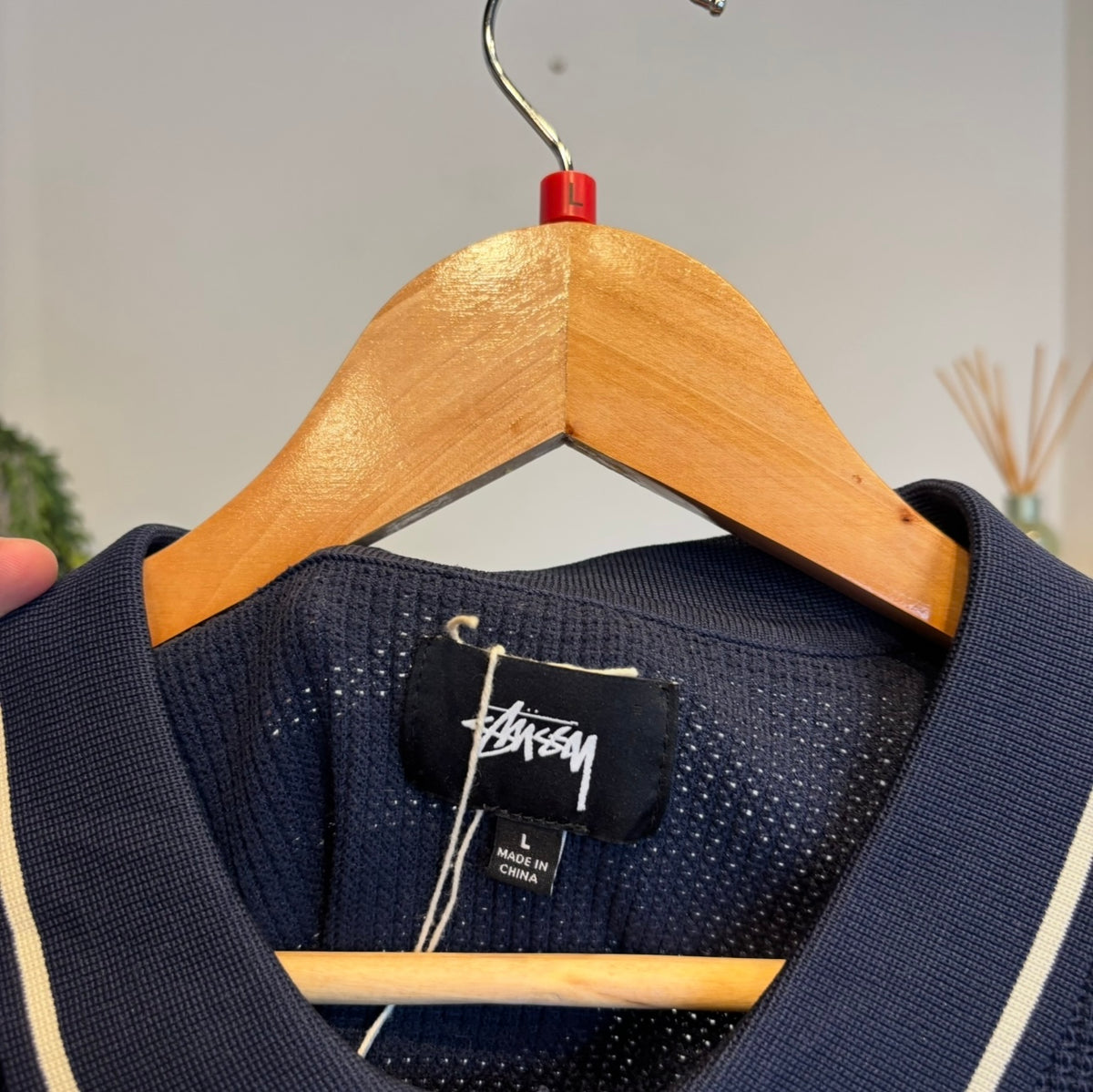 Stussy Montego Stripe Knit Polo Shirt Navy (Large)
