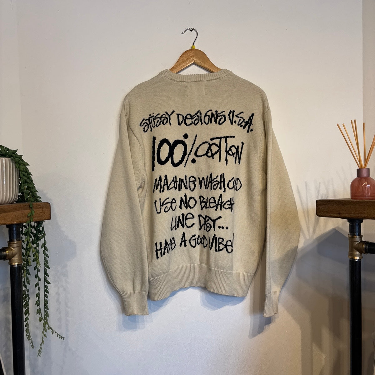 Stussy Care Label Knit Sweater Natural (Medium)