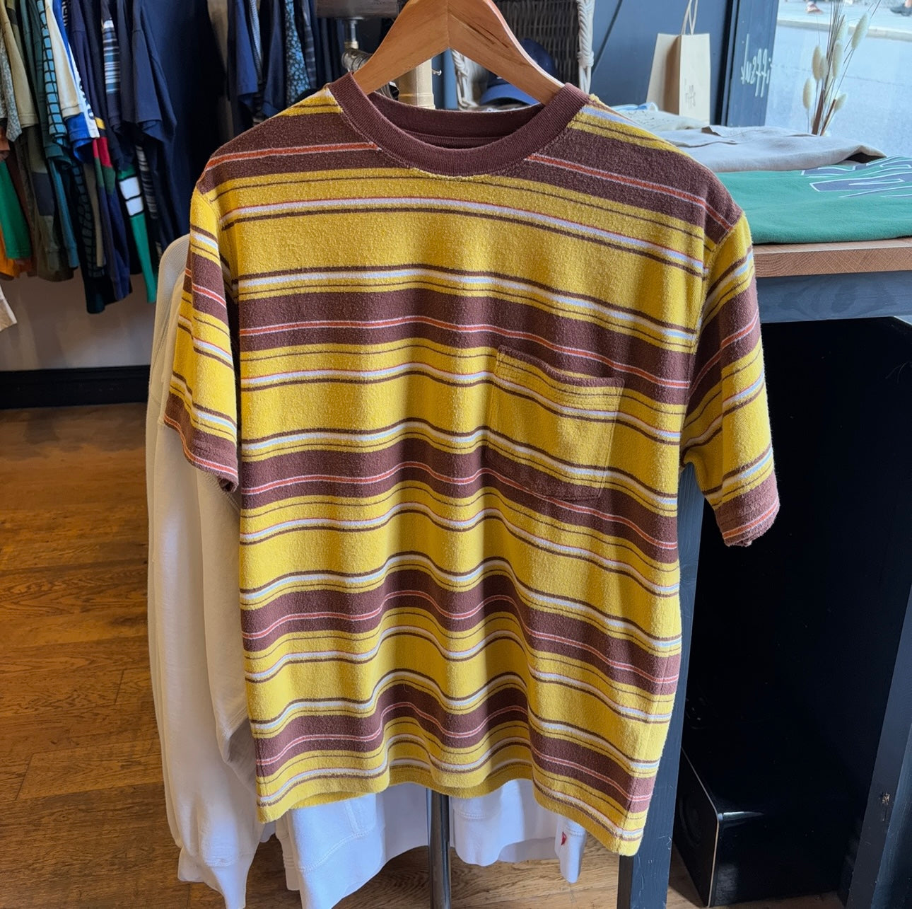 Beams Plus Pocket Striped T-Shirt Yellow (Medium)