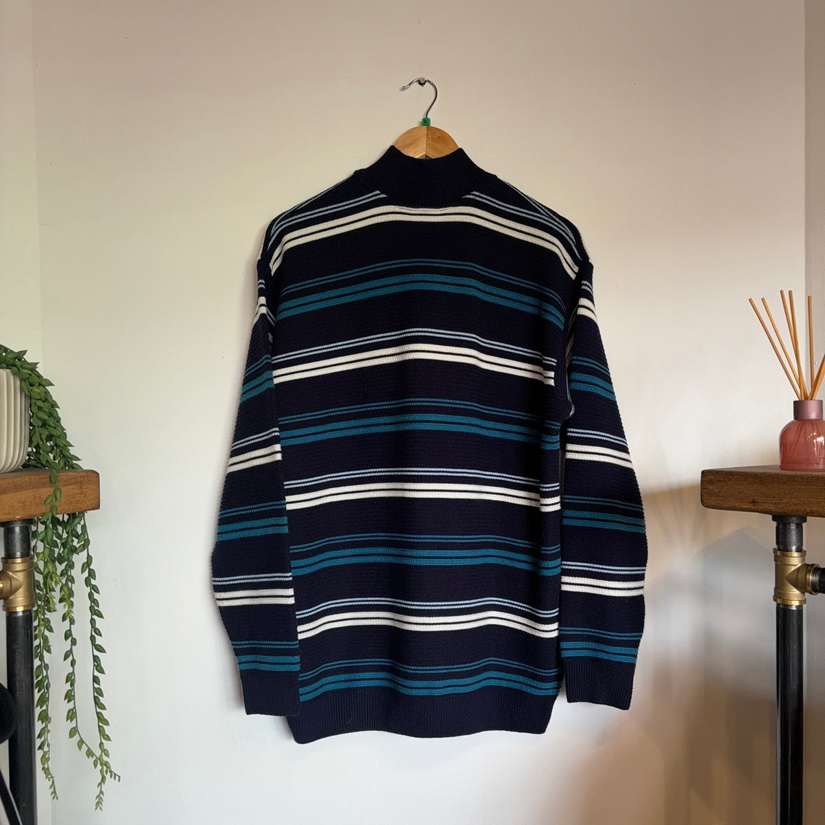 Lacoste Stripe Quarter Zip Knit Jumper Navy (XL)