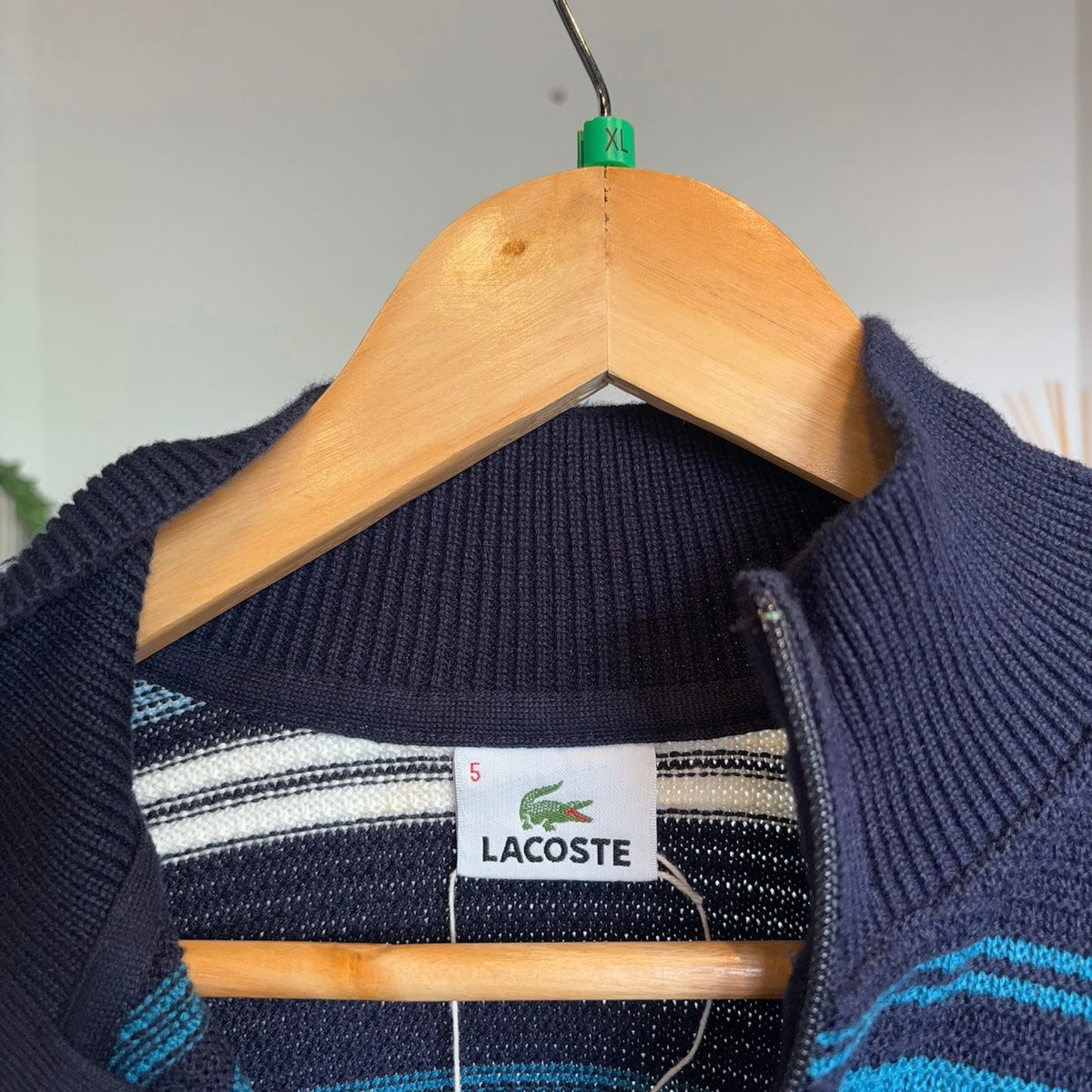 Lacoste Stripe Quarter Zip Knit Jumper Navy (XL)