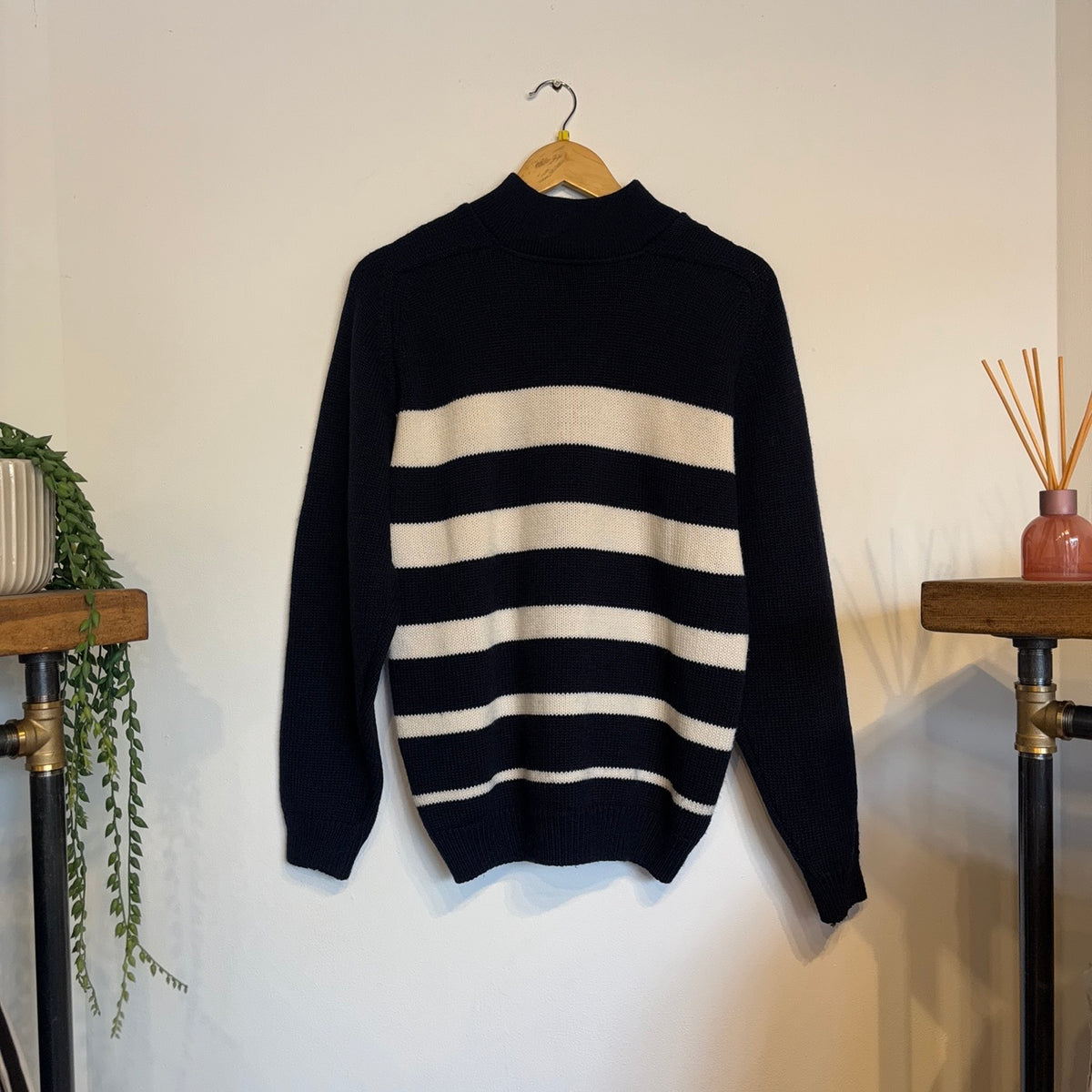 Lacoste Stripe Quarter Zip Knit Jumper Navy/ Cream (Medium)