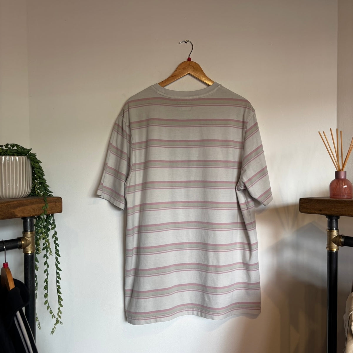 Stussy Harbour Stripe T-Shirt White/ Pink (Large)