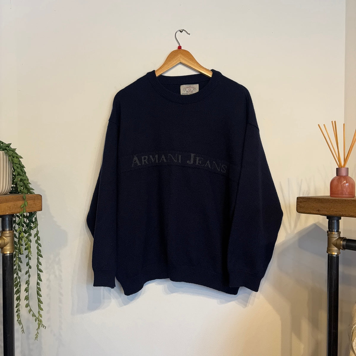 Armani Jeans Spellout Chunky Knit Jumper Navy (Large)