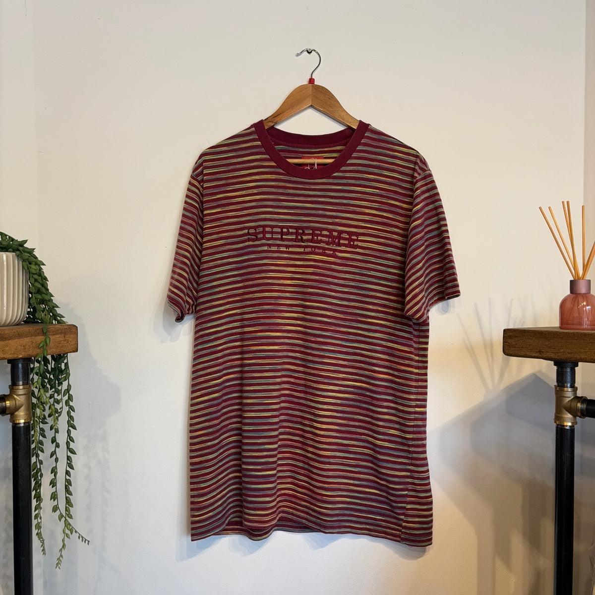 Supreme SS18 Static Stripe T-Shirt Burgundy (Large)