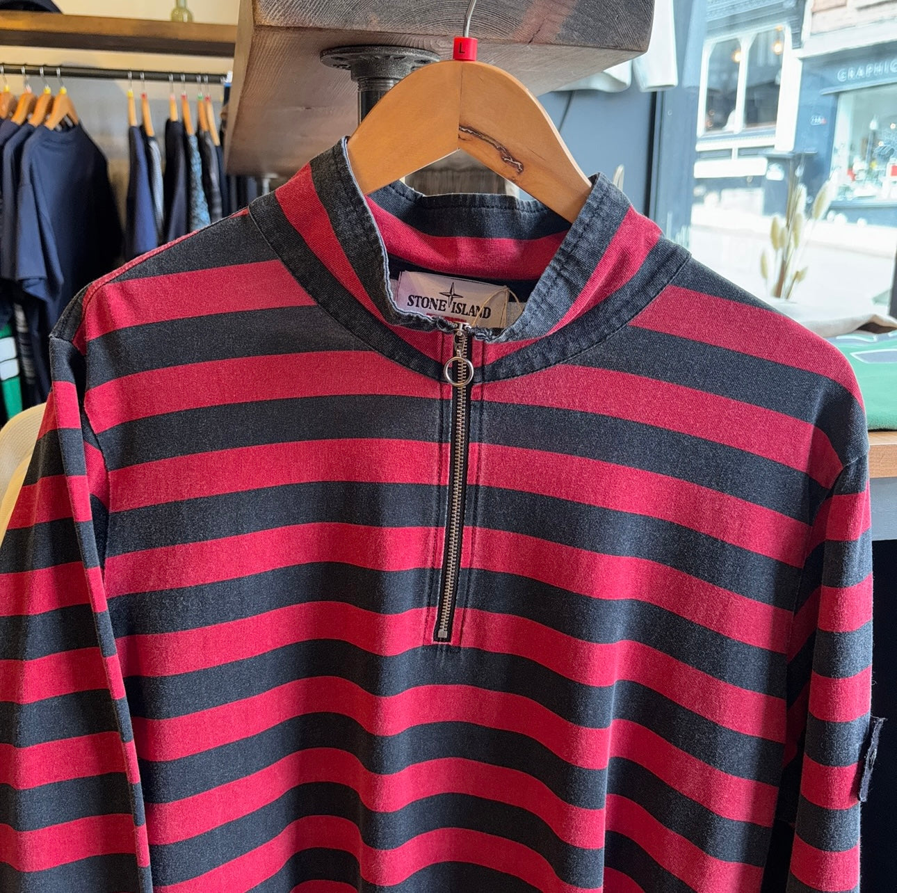 Supreme X Stone Island SS16 Quarter Zip Longsleeve Black/ Red (Large)