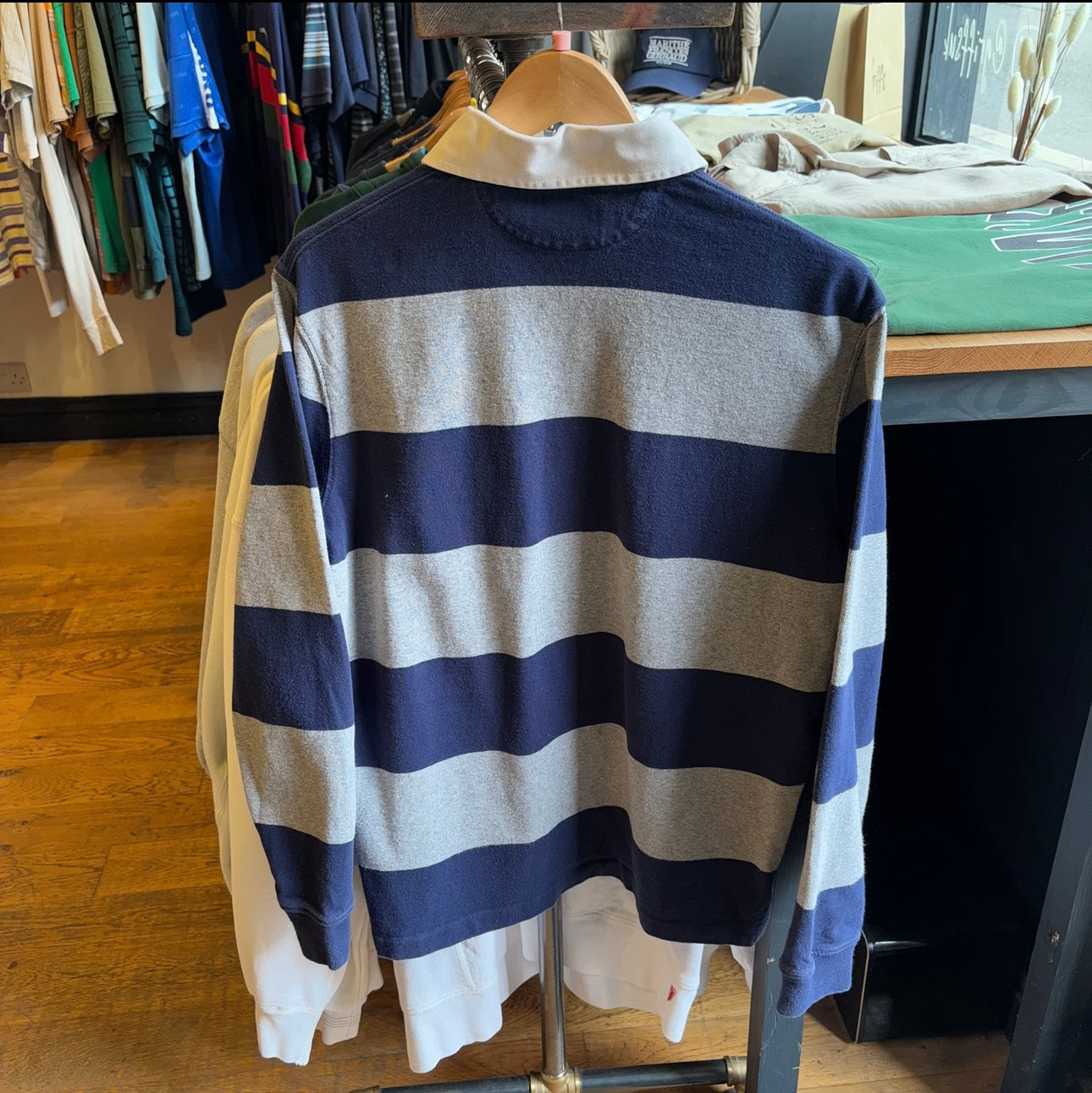 Ralph Lauren Longsleeve Rugby Polo Shirt Grey/ Navy (Small)