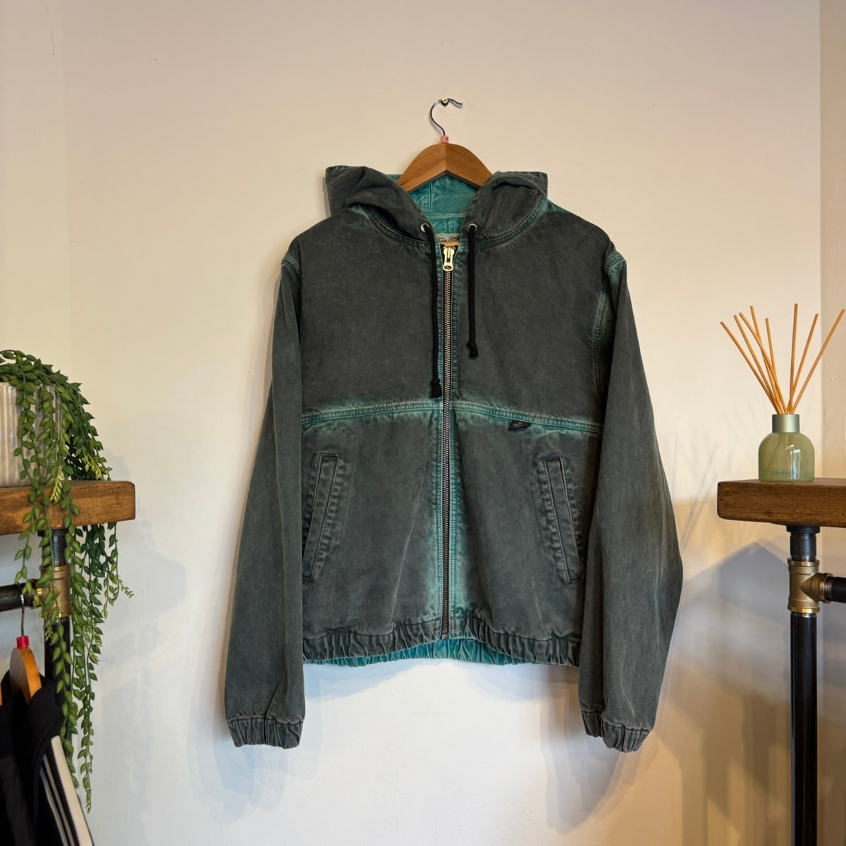 Stussy Spray Dye Hooded Work Jacket Black/ Grey (Small)