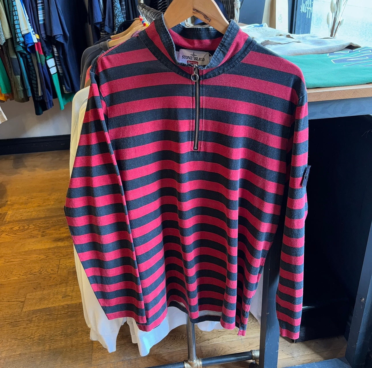 Supreme X Stone Island SS16 Quarter Zip Longsleeve Black/ Red (Large)