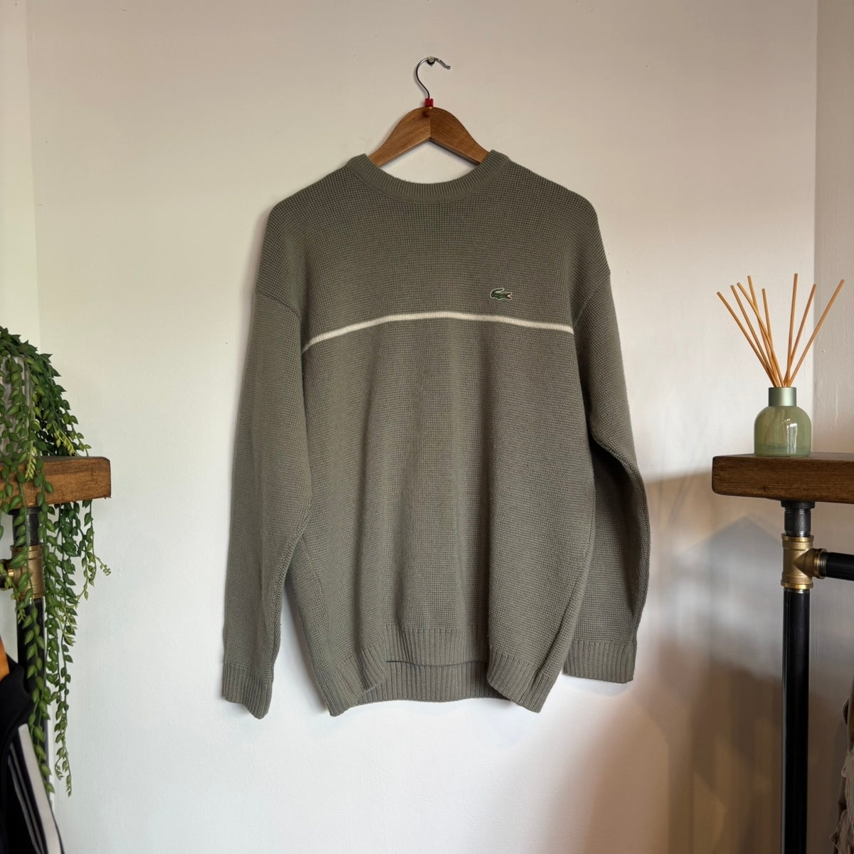 Lacoste Sport Stripe Pullover Knit Jumper Grey/ Beige (Large)