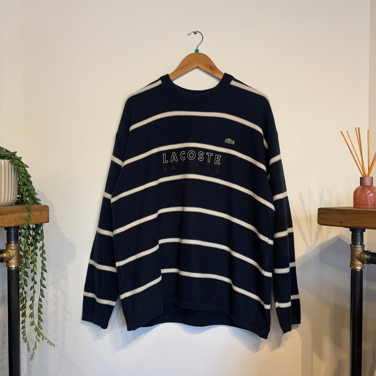 Lacoste Yachting Stripe Pullover Knit Jumper Navy (XL)