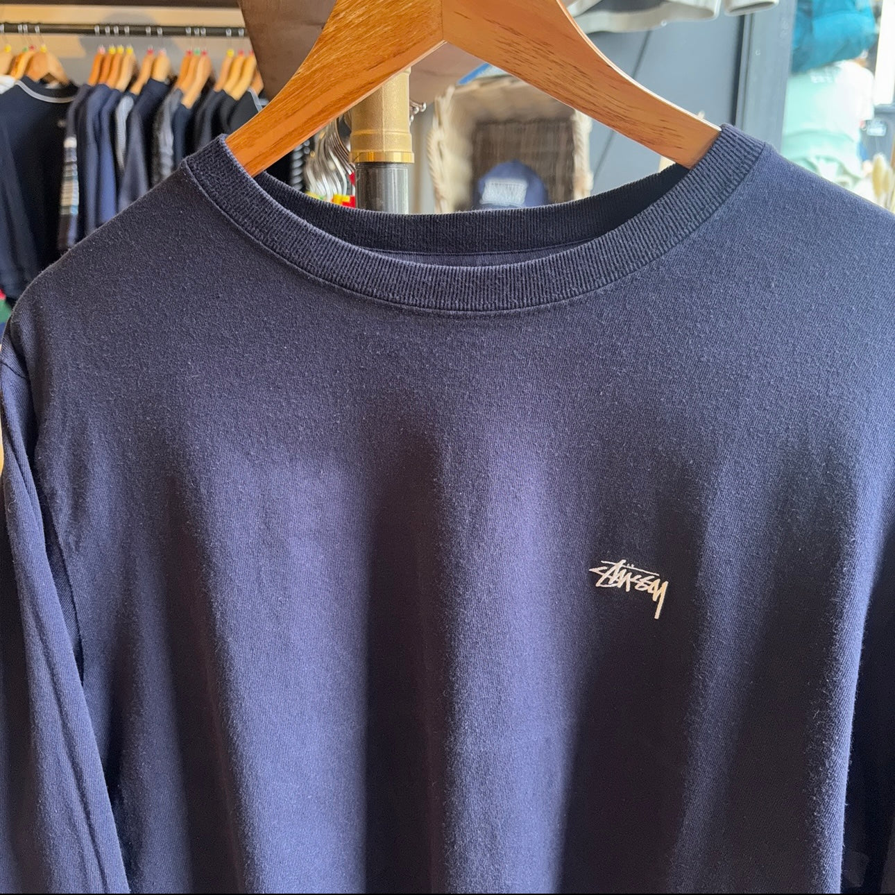 Stussy Basic Stock Logo Longsleeve T-Shirt Navy (Medium)