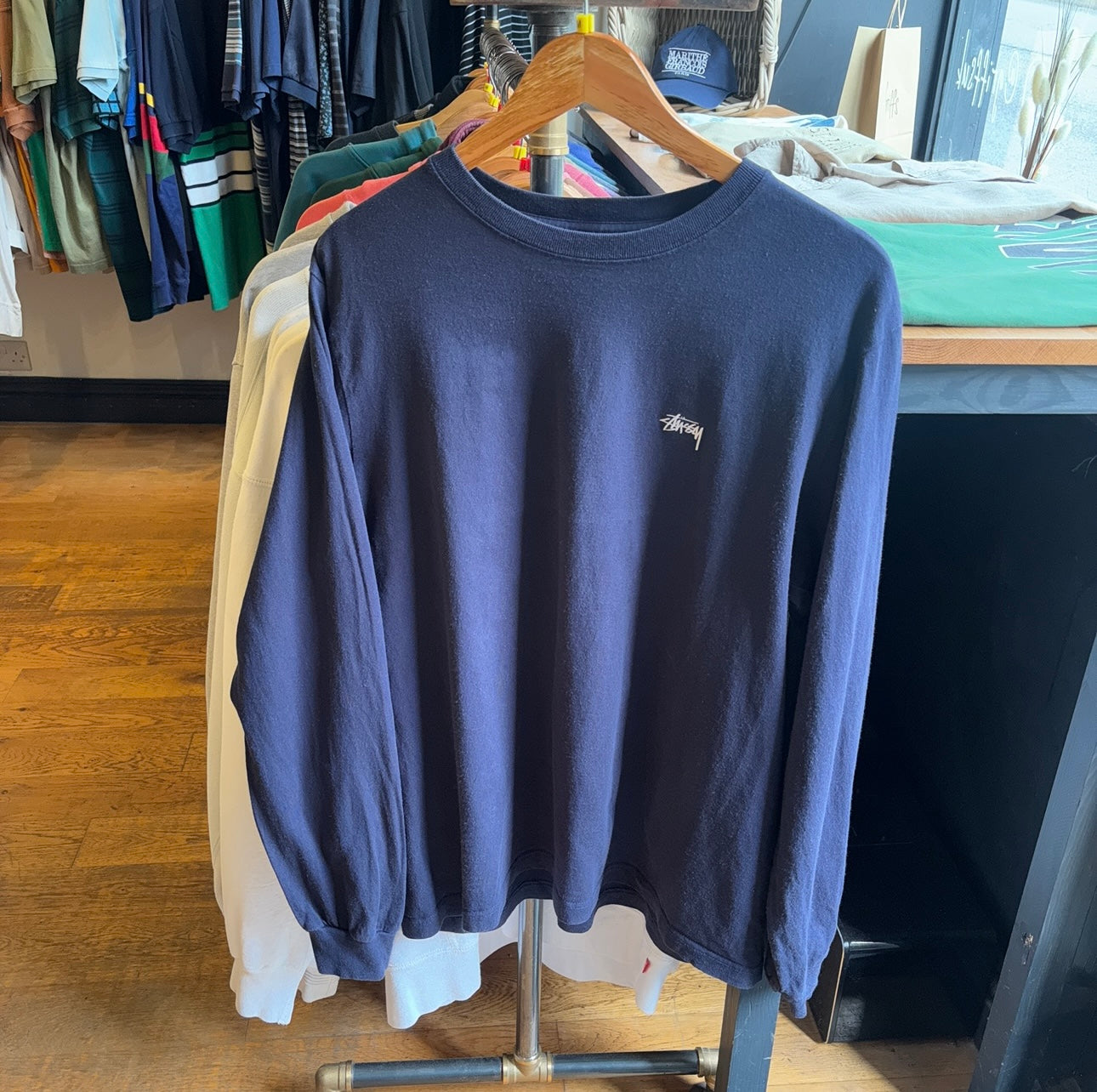 Stussy Basic Stock Logo Longsleeve T-Shirt Navy (Medium)