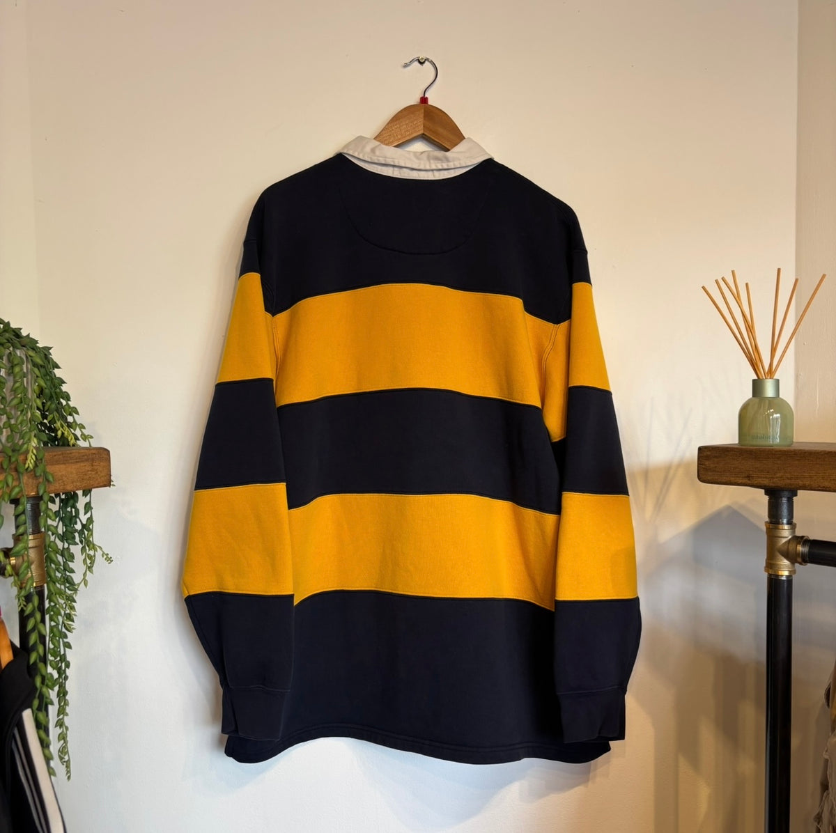 Ralph Lauren Stripe Rugby Longsleeve Polo Shirt Navy/ Yellow (XL)