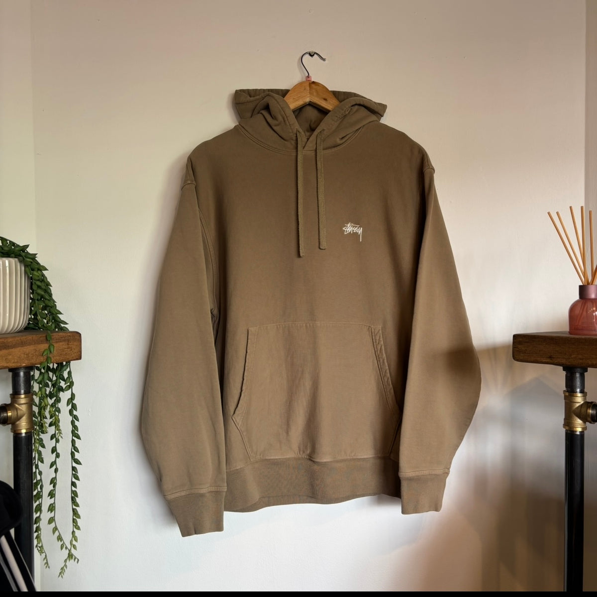 Stussy Stock Logo Hoodie Beige (Small)