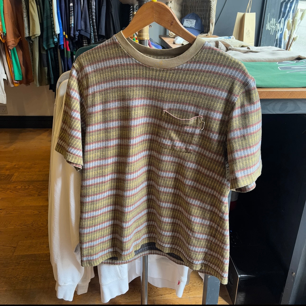 Stussy Ombre Stripe Pocket T-Shirt Beige (Medium)