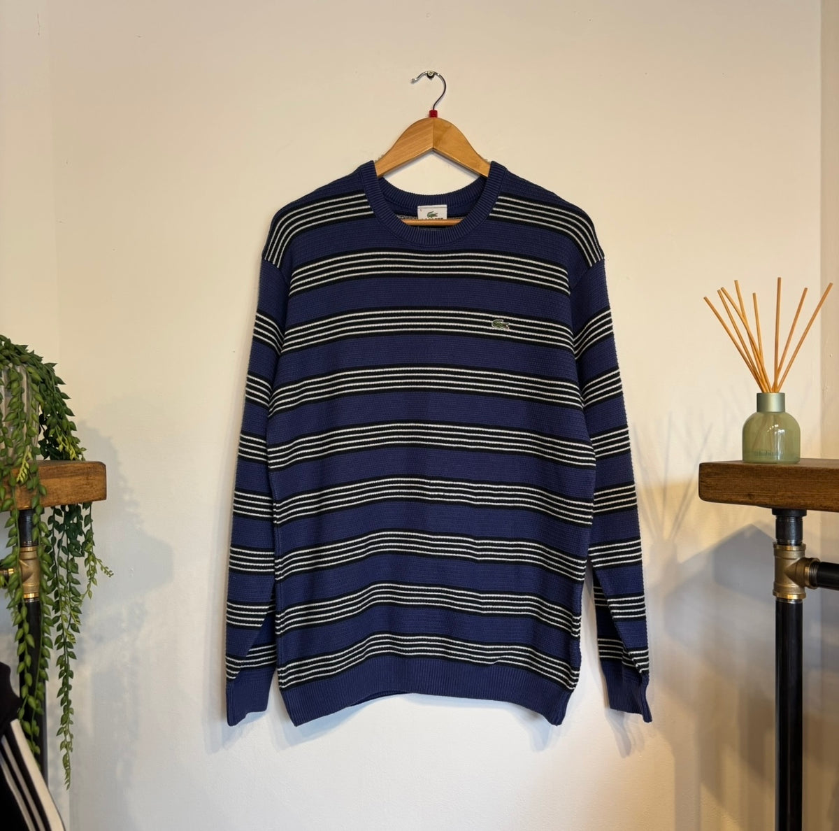 Lacoste Stripe Pullover Knit Jumper Blue (Large)
