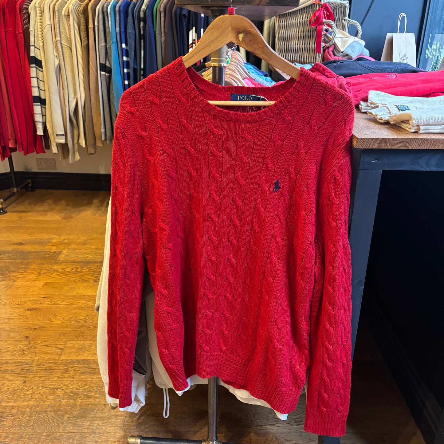 Ralph Lauren Cable Knit Pullover Jumper Red (Large)