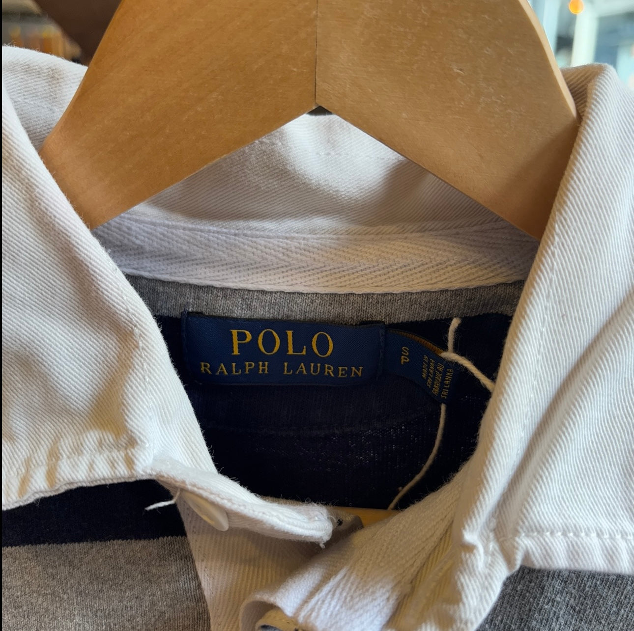 Ralph Lauren Longsleeve Rugby Polo Shirt Grey/ Navy (Small)