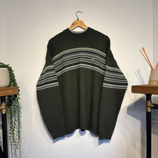 Lacoste Sport Stripe Pullover Knit Jumper Green (XL)