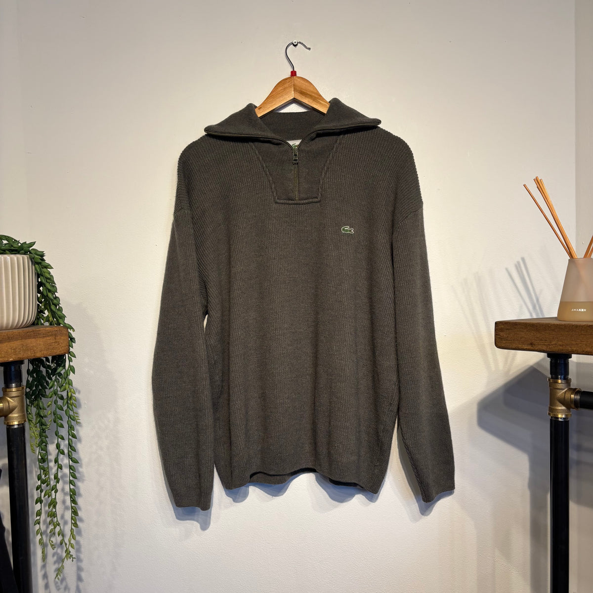 Lacoste Quarter Zip Pullover Knit Jumper Green (Large)