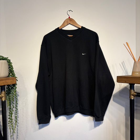 Nike Swoosh V Neck Oversized Sweatshirt Black (Large)
