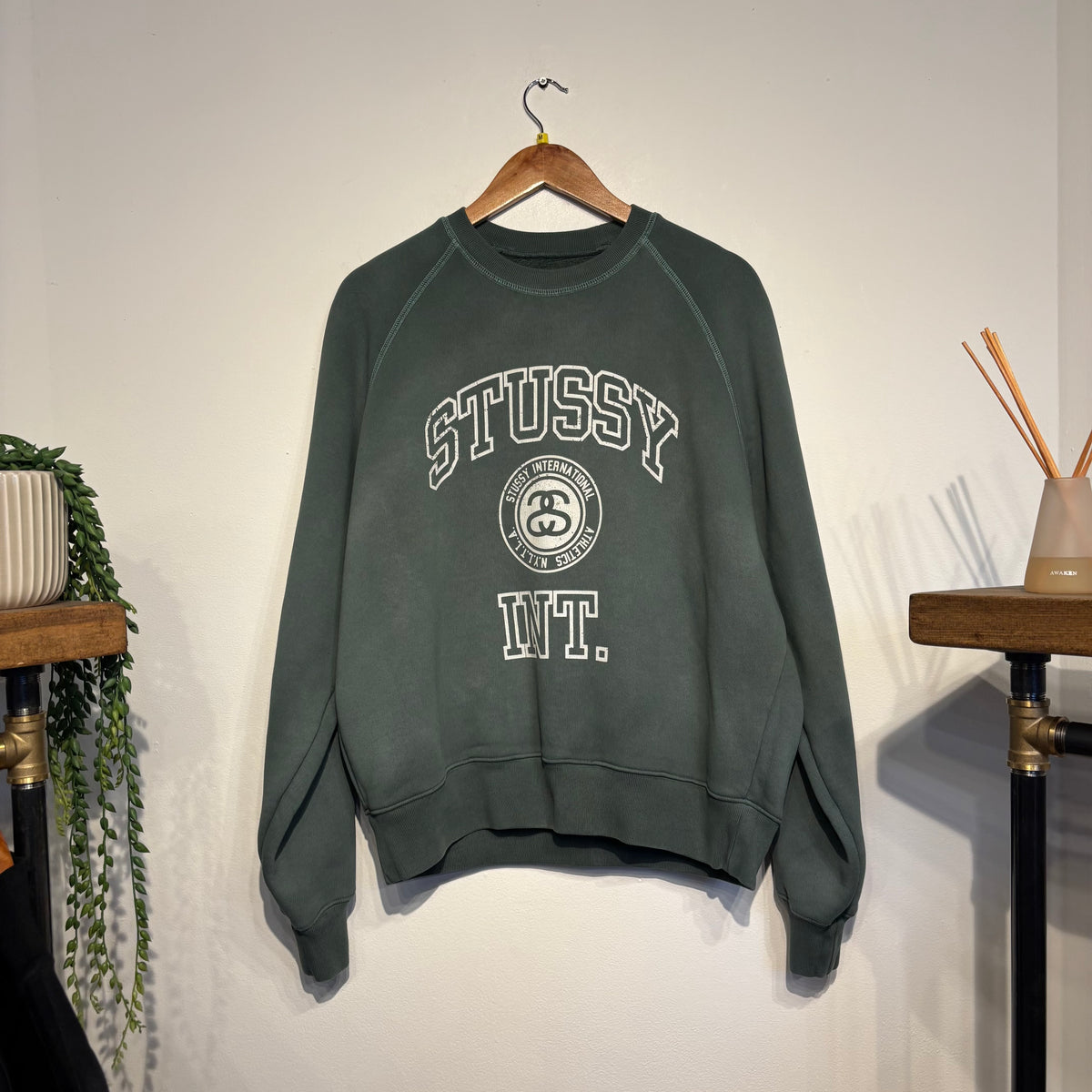 Stussy Overlock Varsity Raglan Crew Pine Green (Medium)
